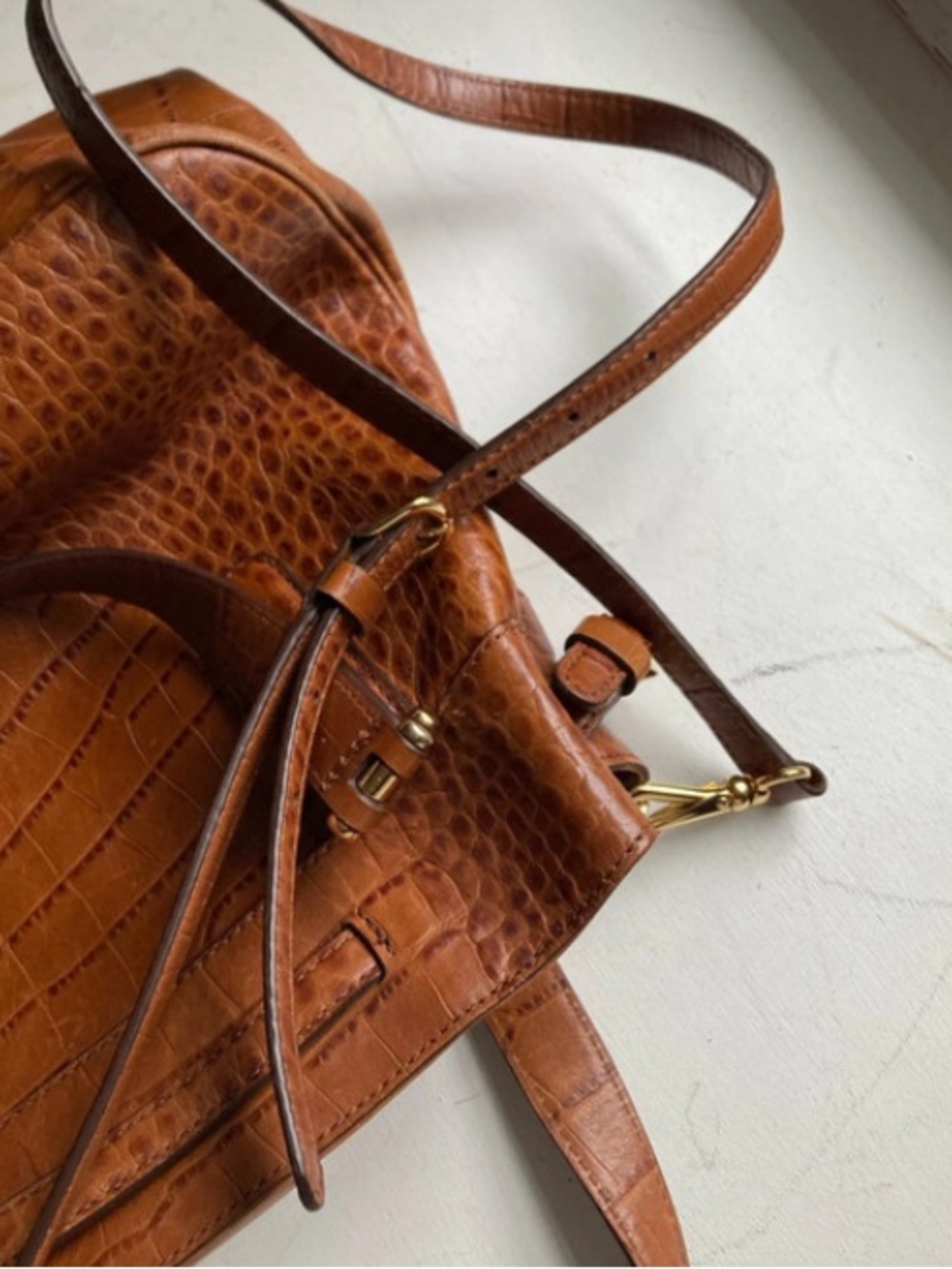 Ralph Lauren Croc-Embossed Brown Leather Bag - Picture 8 of 8